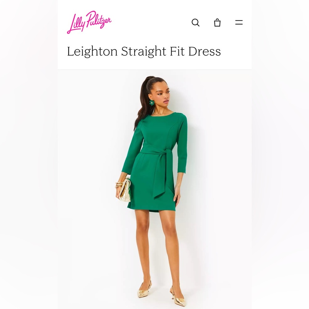 NWT Lily Pulitzer Leighton 3/4 Sleeve Dress In Fiddle Leaf Green - size 4